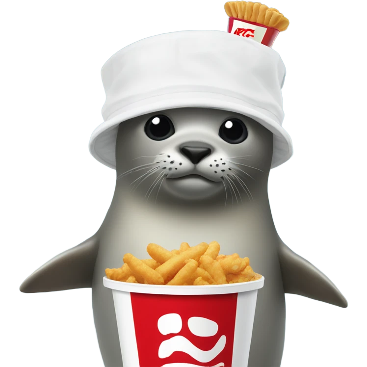 Seal with kfc bucket on head with drumstick in hand emoji