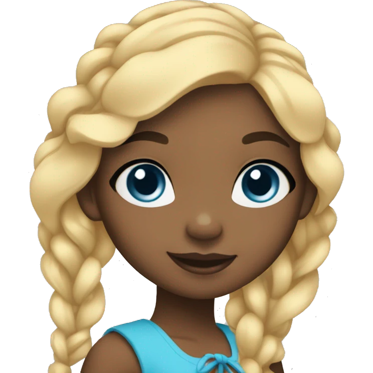  black american girl waves her hand, with blue eyes and tied up blonde hair, emoji