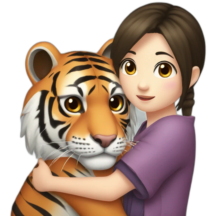 Tiger in arm of Japanese girl Dark Eyes   emoji