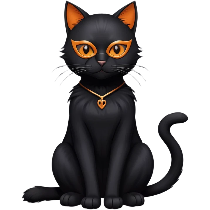 black cat full body sitting with a mask emoji