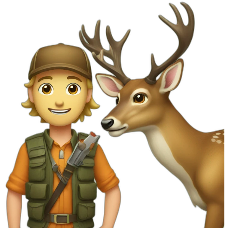 deer and hunter being firends emoji