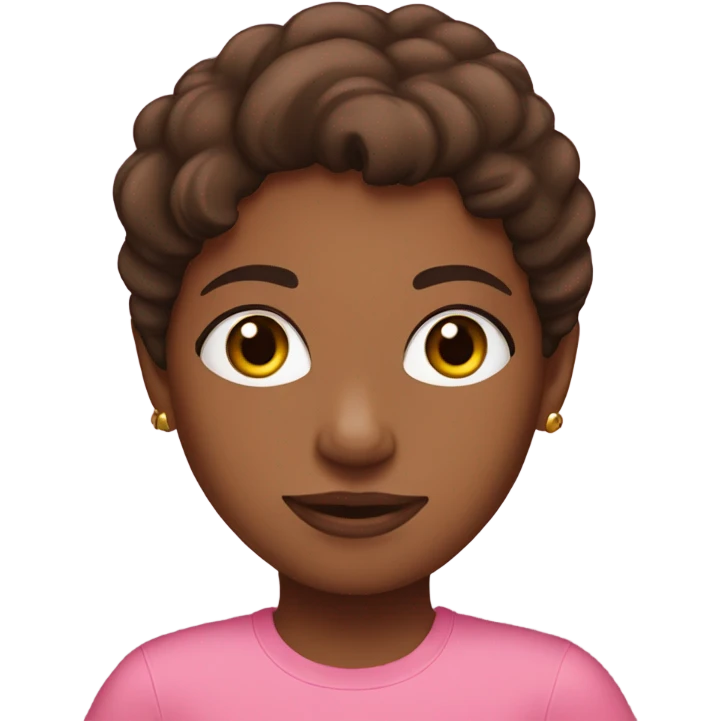 Brown girl, auburn and dark brown hair wearing pink t shirt emoji