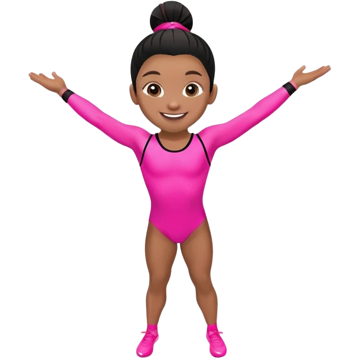 "A gymnast in neon pink and black outfit with a smile and a look of surprise." emoji