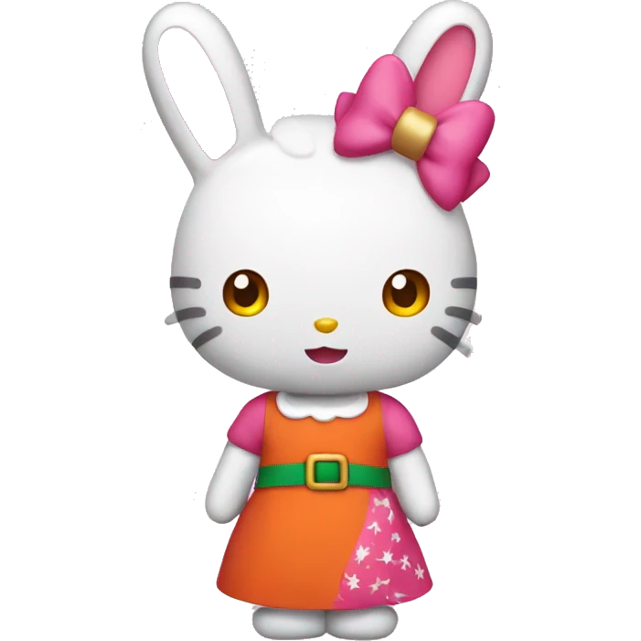 Hello kitty with a christmas dress pink and a small orange bunny emoji