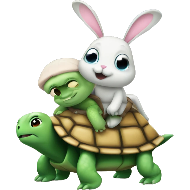 Crying turtle and bunny is riding him emoji