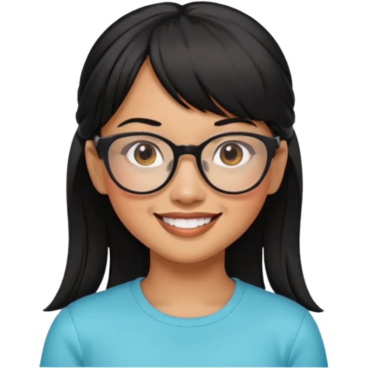 filipino woman black hair in pony tail with straight bangs and big glasses emoji