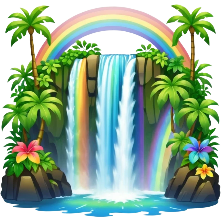 Hawaiian waterfall with rainbow emoji