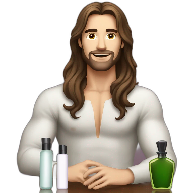 white skin men with long brunette hair with a perfum bottle emoji