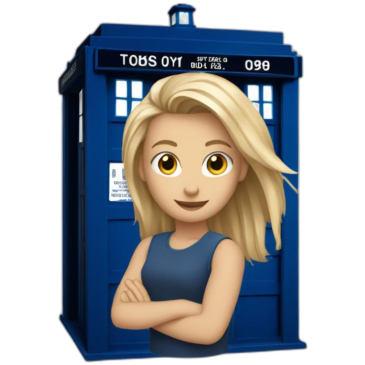 joven rubia con pelo largo a punto de entrar en la tardis emoji