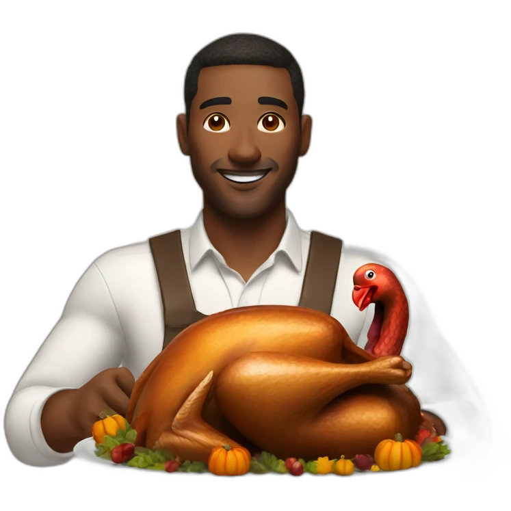 Man loving thanksgiving turkey with white liquid emoji