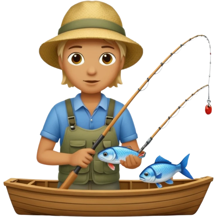 Someone fishing a fish on a boat. emoji