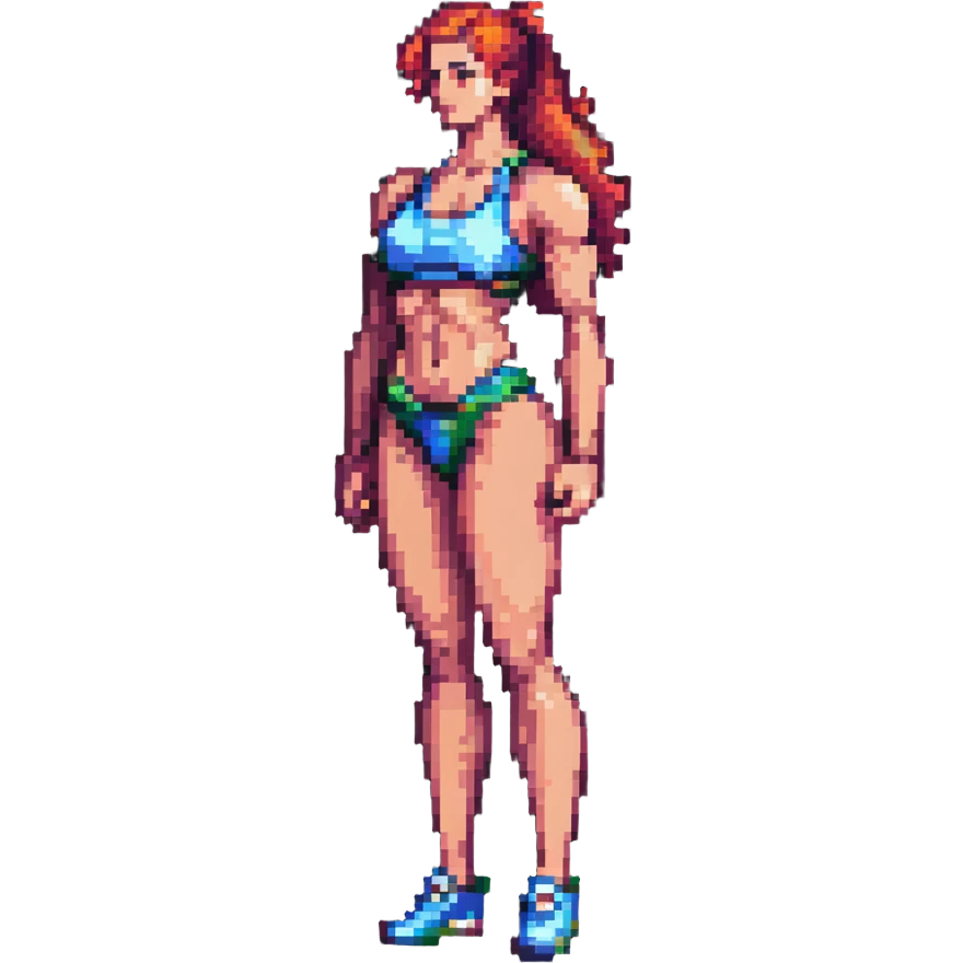 athletic woman with visible curves, pixel art style emoji
