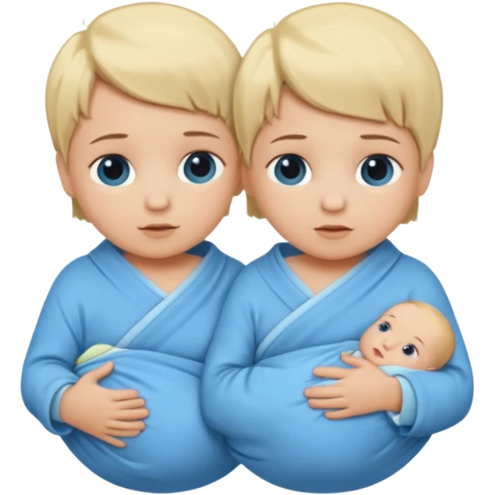 Twin swaddled babies in blue, short blonde hair emoji