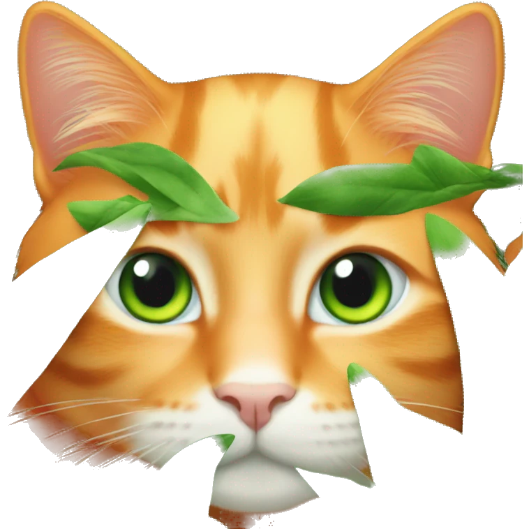 Orange cat with green eyes among plants  emoji