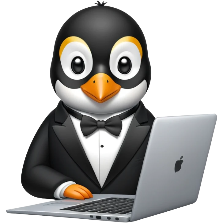 penguin using a laptop branded system76 emoji