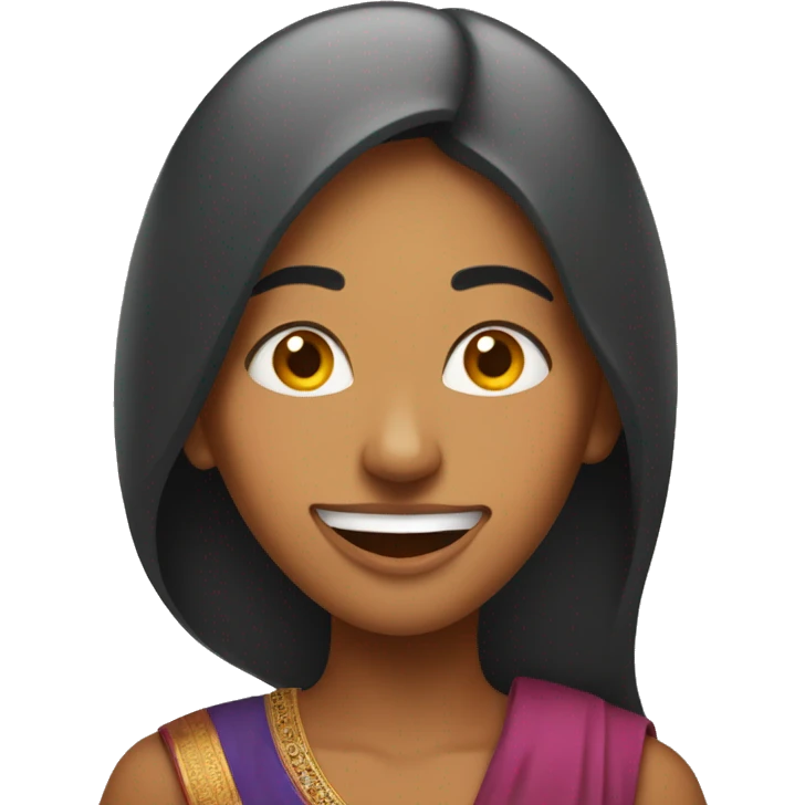 indian woman with tongue coming from between while smiling. the tongue out will smiling should be visible emoji