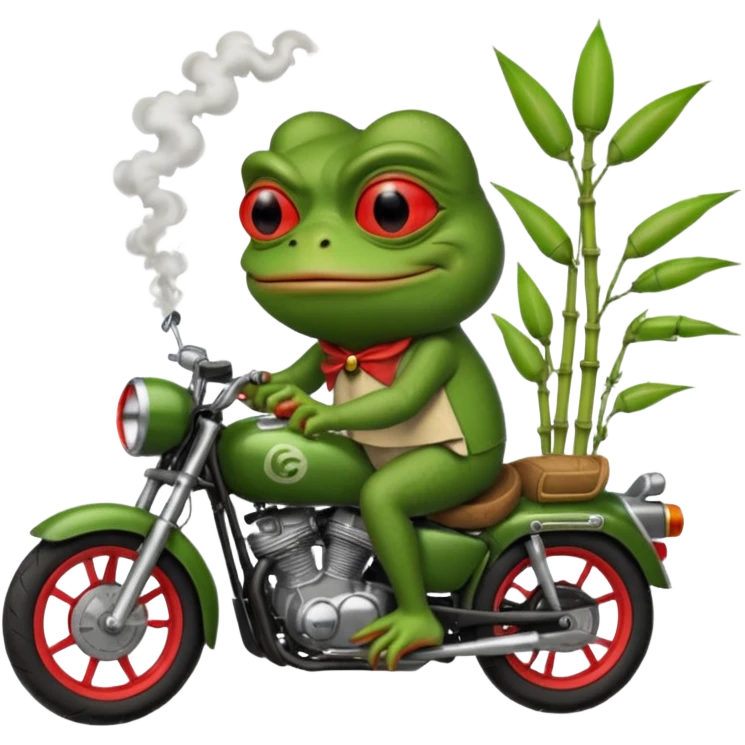 лягушка пепе с красными глазами курит бамбук во вьетнаме во время езды на мотоцикле  emoji