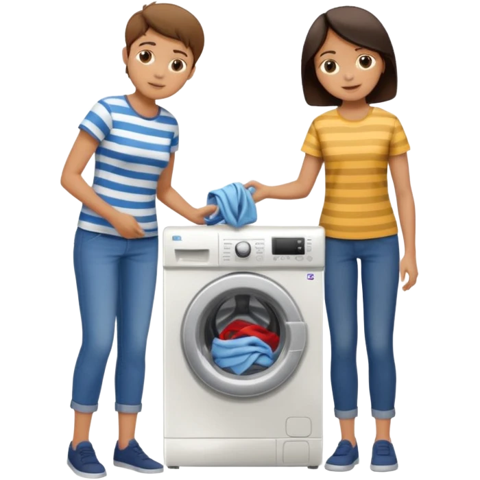 Mother and boy putting clothes in the washing machine emoji