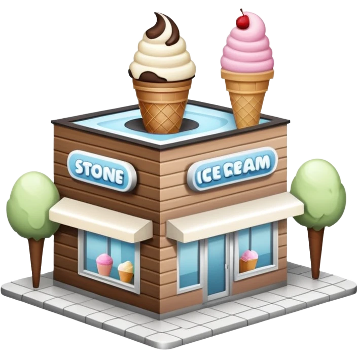 ice cream store at an angle, modern building wood, gray, white materials modern, at an angle emoji