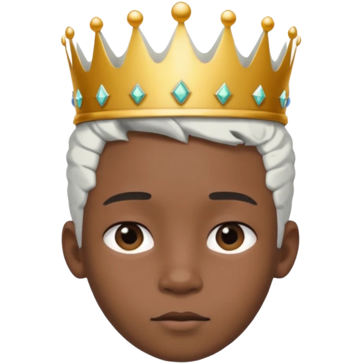 Royal black Kid boy with crown head 3d only face half rotate white hair emoji