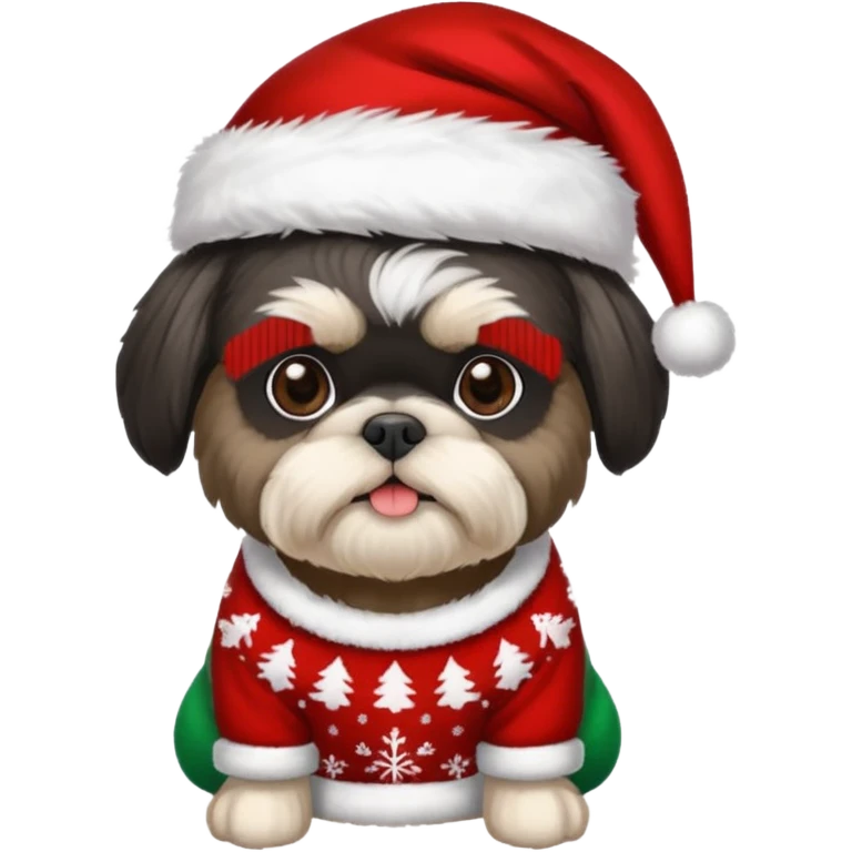 BLACK SILVER SHIH TZU WITH CHRISTMAS SWEATER AND HAT emoji
