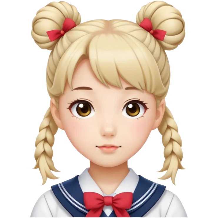 Super kawaii Japanese schoolgirl with high double bun hairstyle wearing Japanese sailor school uniform emoji