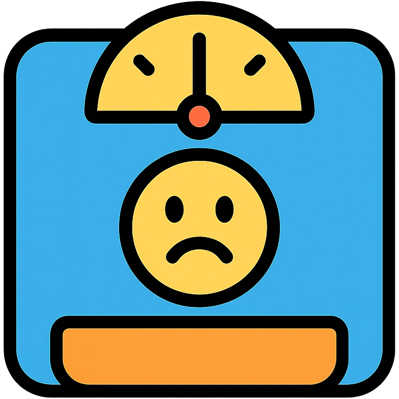 colorful icon of a bathroom scale with a frowning emoji on the screen emoji