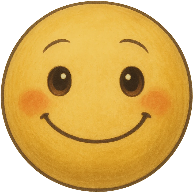 ghibli style smile emoji with soft shading and yellow face emoji