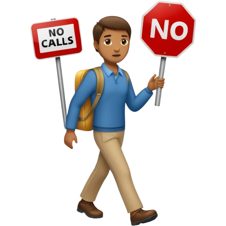 Person walking with sign that says no calls on strike emoji