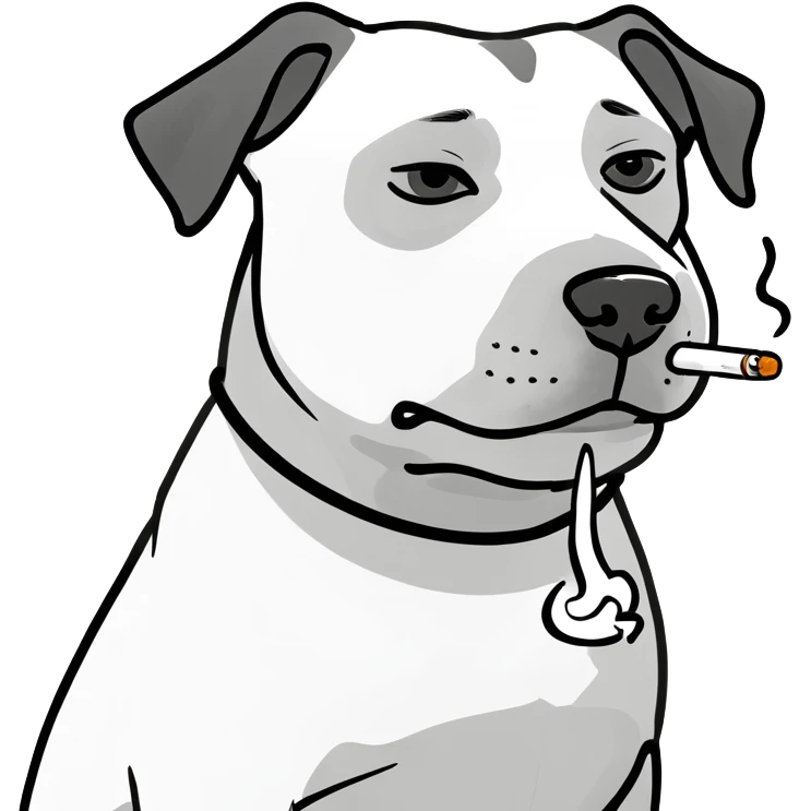 Dog smoking and squinting eyes tiredly  emoji