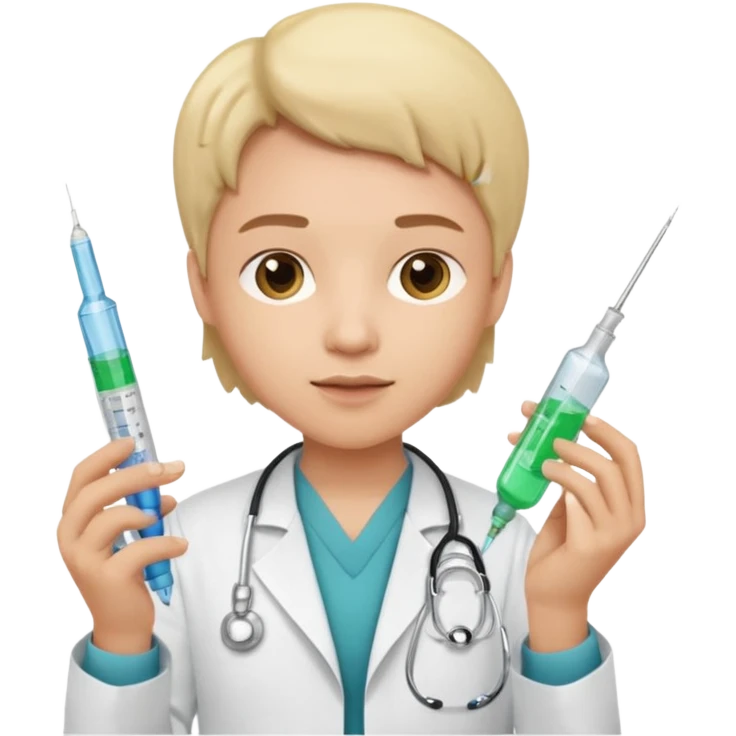 emoji comprando con traje de doctora con una jeringa en la mano emoji