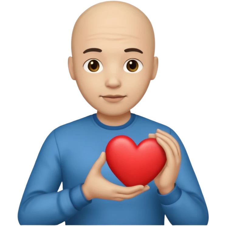 Bald light skin man and light skin, long dark hair, holding a heart emoji