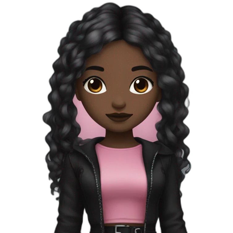 Pink and black gothic clothes, Brown skin girl, full body, long hair, red and black hair emoji