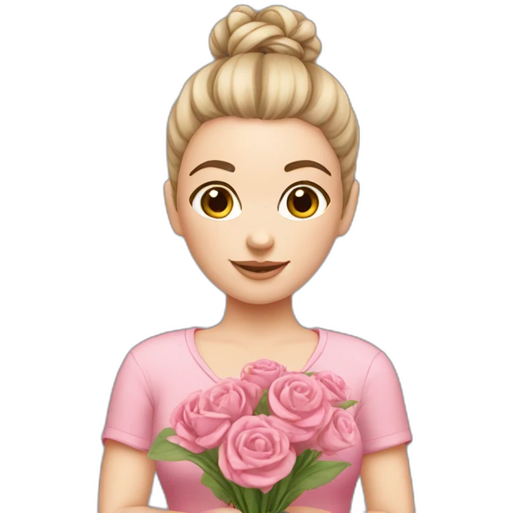 white skin girl with bun holding some bouquet- pink cloth emoji