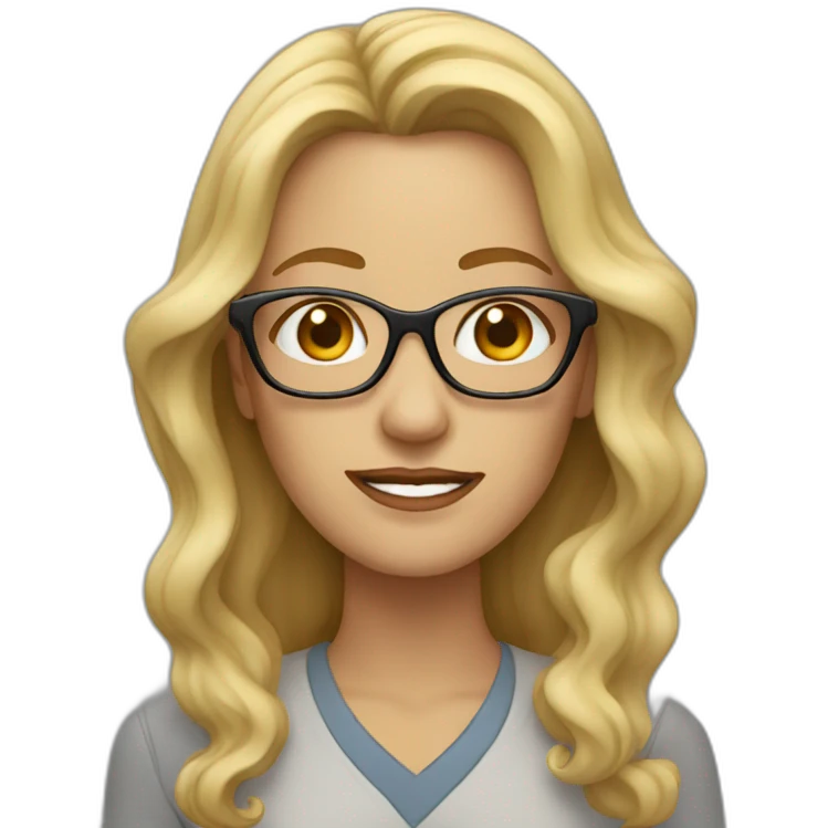 middle aged woman with wavy long blonde hair wearing glasses emoji