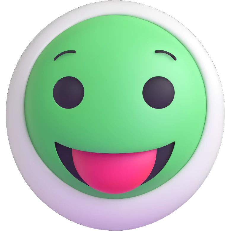 3D smiley emoji, round shape, student experimenting in lab, white coat, green color, curious face emoji