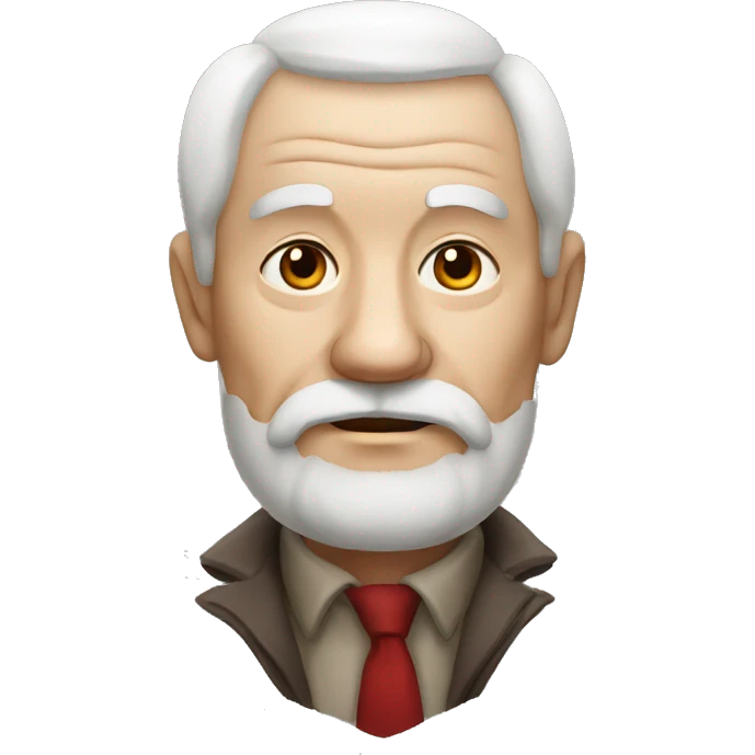 old man with dark bear , white color face, red tatto emoji