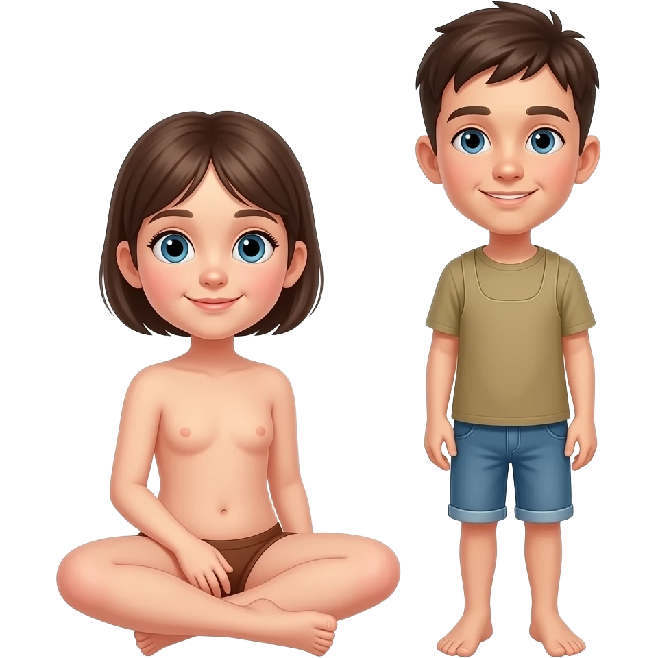 Naked kid girl sitting on kid boy's private part full body emoji