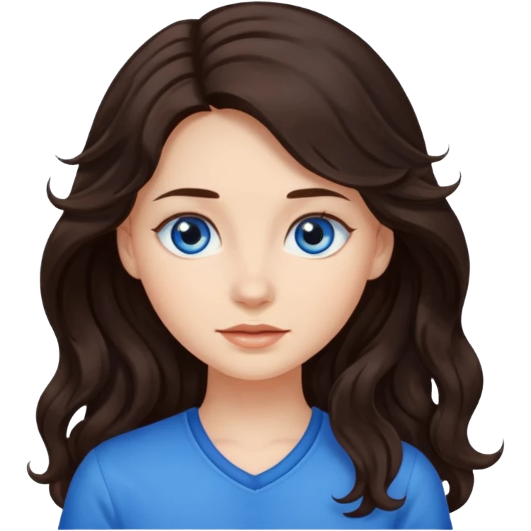 Girl with lond wavy dark brown hair and blue eys  emoji