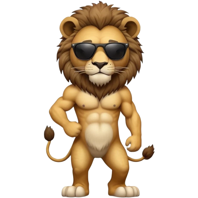 anthropomorphised lion wearing dark sunglasses walking upright emoji