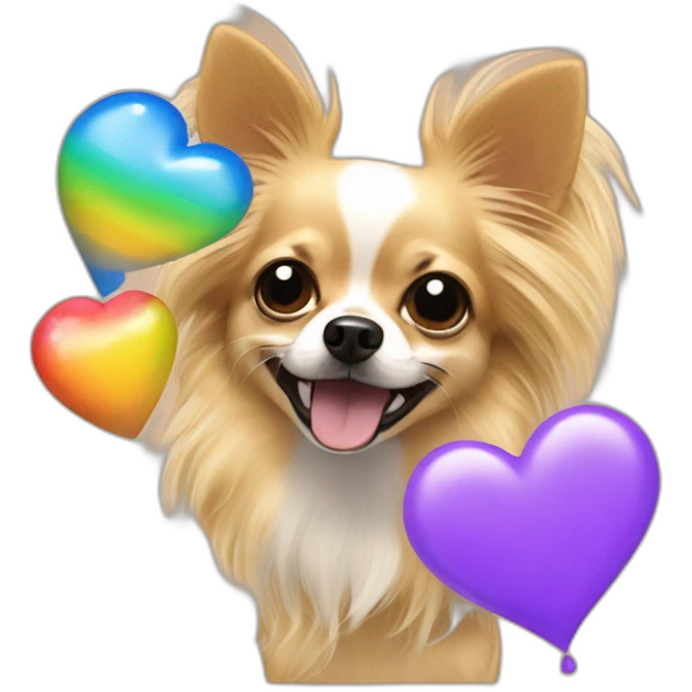 Long hair sand chihuahua playing with a gay couple emoji