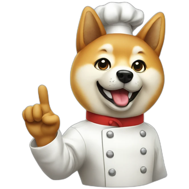 Shiba dog chef with a hand with one finger up asking you to wait emoji