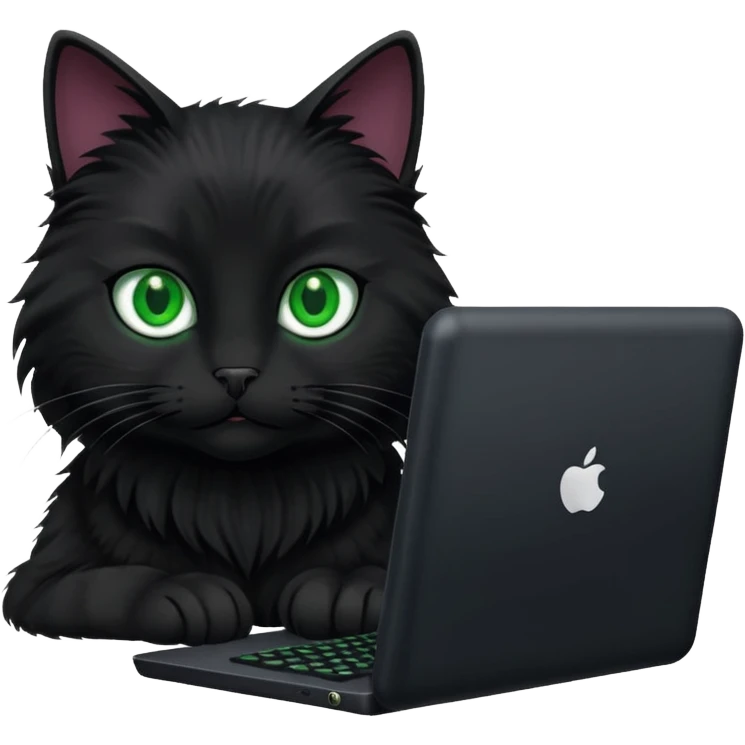 black cat working on a computer. emoji