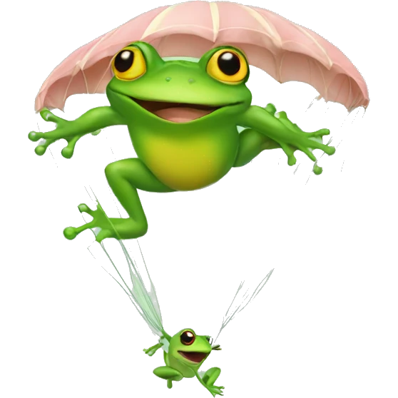A frog jumps from a parachute emoji