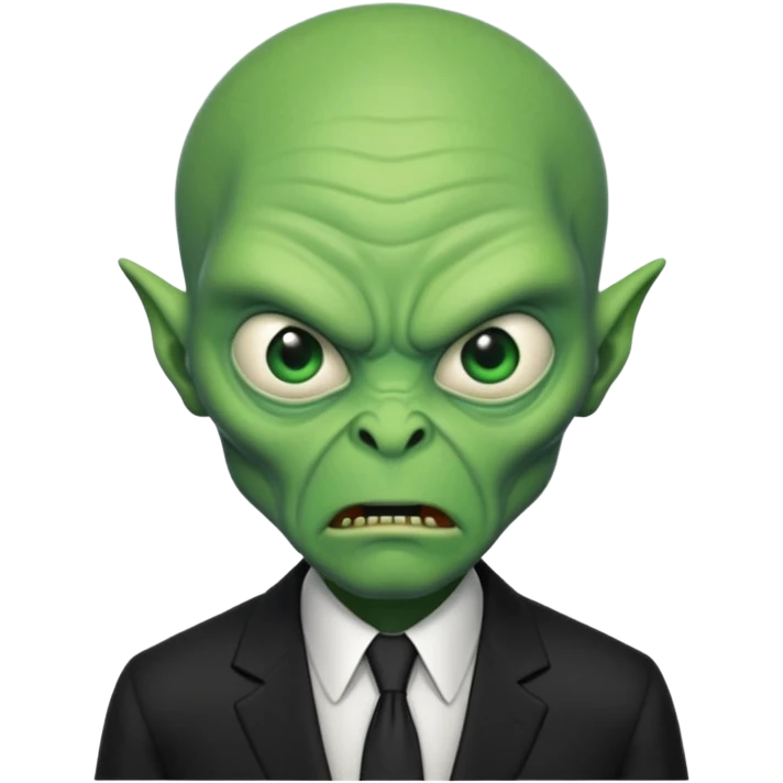 an old alien with black suit, angry emoji