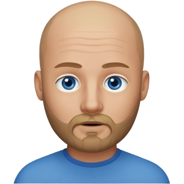 Shaved head with dark blonde beard and blue eyes with mouth closed emoji