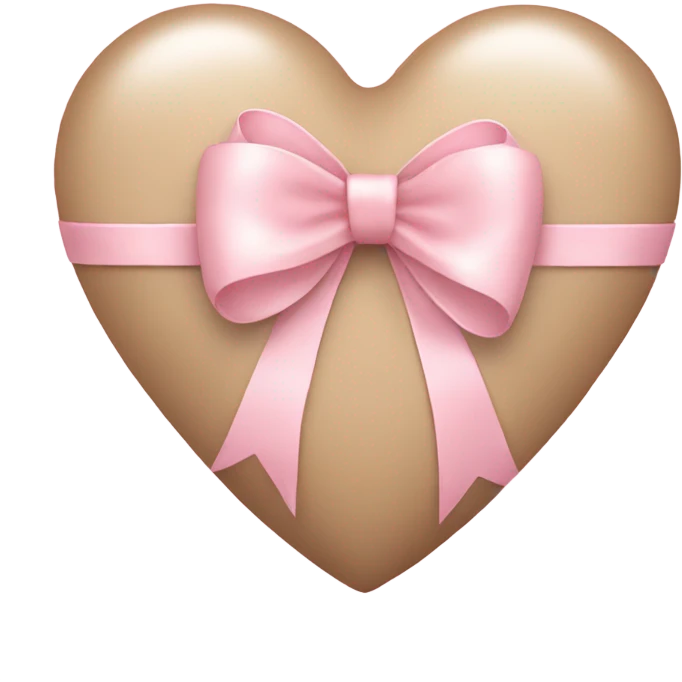 A beige coloured heart with a light pink bow wrapping it emoji