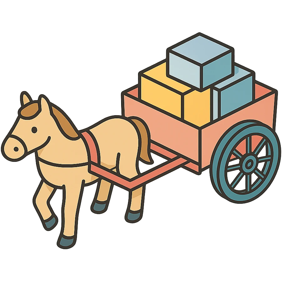 Remove the background, keep the horse drawn cart isometric, soft pastel colors, gentle shading, with no background. emoji