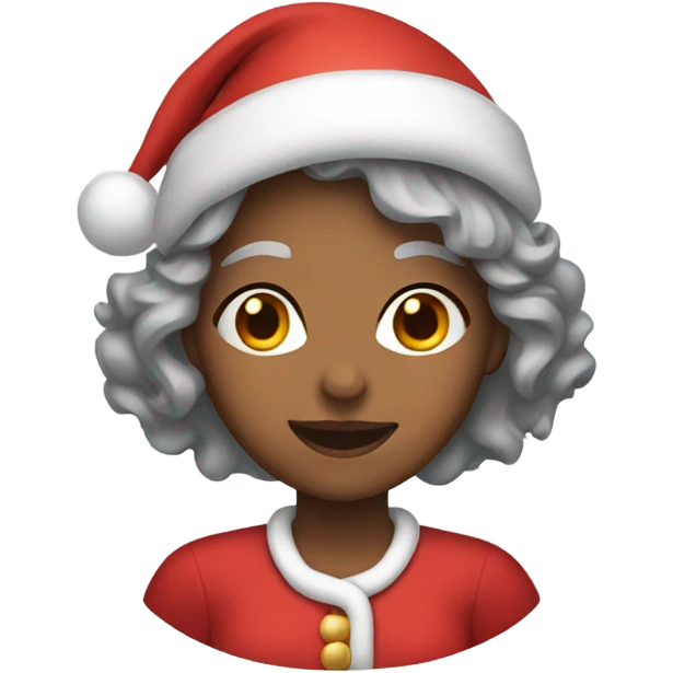 Woman with wavy gray hair and a Santa hat emoji