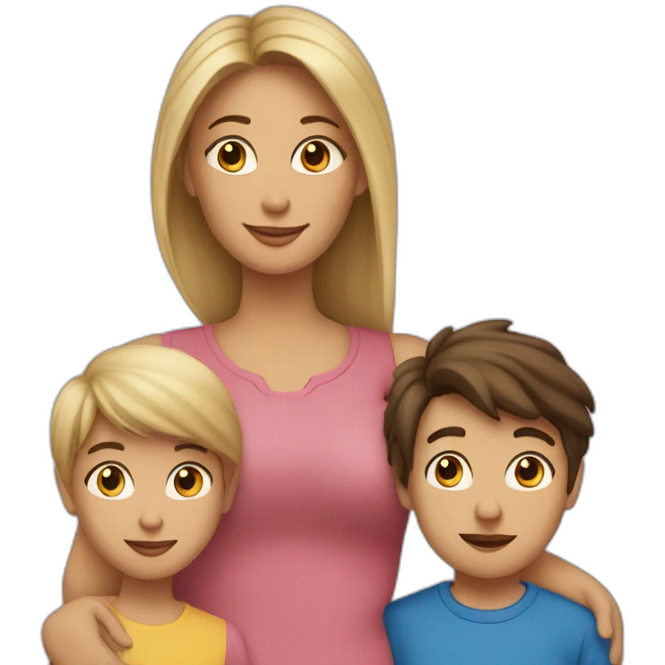 single mom brunette with two kids girl (blonde; big sister) and boy (brunette; little brother) emoji